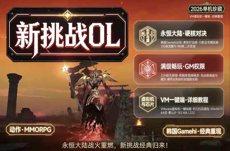 《新挑战OL》2026单机珍藏版：VM一键端+13职业+130觉醒，重温经典硬核动作网游